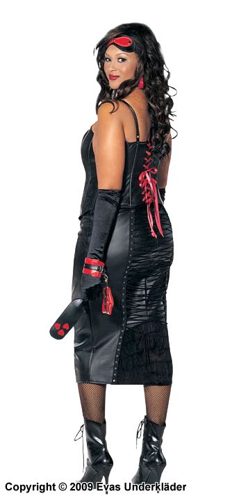 Dominatrix costume with faux leather corset, plus size